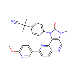 COc1ccc(-c2ccc3ncc4c(c3n2)n(-c2ccc(C(C)(C)C#N)cc2)c(=O)n4C)cn1 ZINC000095589533