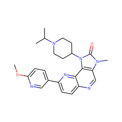 COc1ccc(-c2ccc3ncc4c(c3n2)n(C2CCN(C(C)C)CC2)c(=O)n4C)cn1 ZINC000118550109