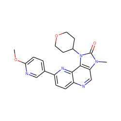 COc1ccc(-c2ccc3ncc4c(c3n2)n(C2CCOCC2)c(=O)n4C)cn1 ZINC000118545714