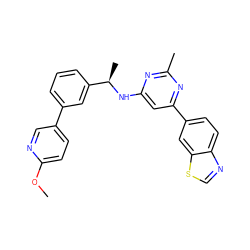 COc1ccc(-c2cccc([C@@H](C)Nc3cc(-c4ccc5ncsc5c4)nc(C)n3)c2)cn1 ZINC000141901172