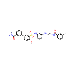 COc1ccc(-c2cccc(C(=O)N(C)C)c2)cc1S(=O)(=O)Nc1cccc(NCCNC(=O)c2cccc(C)c2)c1 ZINC000473136423