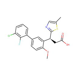 COc1ccc(-c2cccc(Cl)c2F)cc1[C@H](CC(=O)O)c1ncc(C)s1 ZINC001772588358