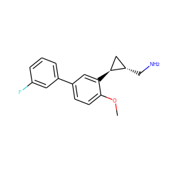 COc1ccc(-c2cccc(F)c2)cc1[C@H]1C[C@@H]1CN ZINC000084619867