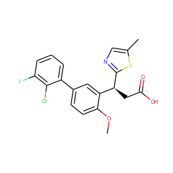 COc1ccc(-c2cccc(F)c2Cl)cc1[C@H](CC(=O)O)c1ncc(C)s1 ZINC001772657461