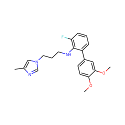 COc1ccc(-c2cccc(F)c2NCCCn2cnc(C)c2)cc1OC ZINC001384259972