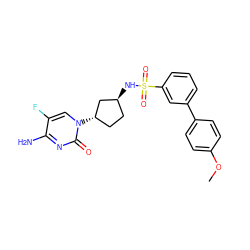 COc1ccc(-c2cccc(S(=O)(=O)N[C@H]3CC[C@H](n4cc(F)c(N)nc4=O)C3)c2)cc1 ZINC000049793036