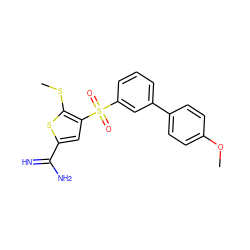 COc1ccc(-c2cccc(S(=O)(=O)c3cc(C(=N)N)sc3SC)c2)cc1 ZINC000029038775