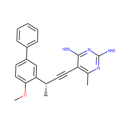 COc1ccc(-c2ccccc2)cc1[C@@H](C)C#Cc1c(C)nc(N)nc1N ZINC000169307119