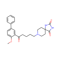 COc1ccc(-c2ccccc2)cc1C(=O)CCCCN1CCC2(CC1)NC(=O)NC2=O ZINC000026654551