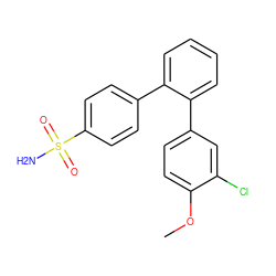 COc1ccc(-c2ccccc2-c2ccc(S(N)(=O)=O)cc2)cc1Cl ZINC000013755786