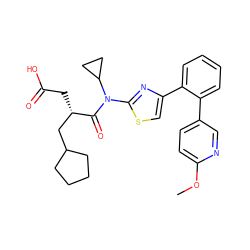 COc1ccc(-c2ccccc2-c2csc(N(C(=O)[C@@H](CC(=O)O)CC3CCCC3)C3CC3)n2)cn1 ZINC000068243545