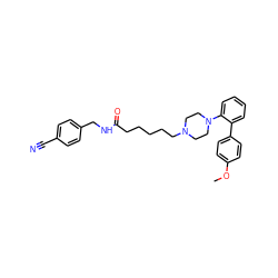 COc1ccc(-c2ccccc2N2CCN(CCCCCC(=O)NCc3ccc(C#N)cc3)CC2)cc1 ZINC001772625921