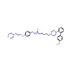 COc1ccc(-c2ccccc2N2CCN(CCCCCC(=O)NCc3ccc(OCCCN4CCOCC4)cc3)CC2)cc1 ZINC001772586969