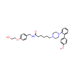 COc1ccc(-c2ccccc2N2CCN(CCCCCC(=O)NCc3ccc(OCCO)cc3)CC2)cc1 ZINC001772651616