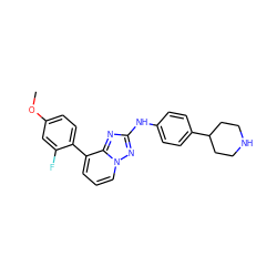 COc1ccc(-c2cccn3nc(Nc4ccc(C5CCNCC5)cc4)nc23)c(F)c1 ZINC000096169861