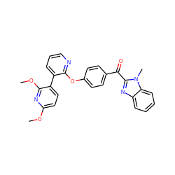 COc1ccc(-c2cccnc2Oc2ccc(C(=O)c3nc4ccccc4n3C)cc2)c(OC)n1 ZINC000139078600