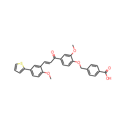 COc1ccc(-c2cccs2)cc1/C=C/C(=O)c1ccc(OCc2ccc(C(=O)O)cc2)c(OC)c1 ZINC000029321896