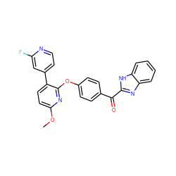 COc1ccc(-c2ccnc(F)c2)c(Oc2ccc(C(=O)c3nc4ccccc4[nH]3)cc2)n1 ZINC000169110076