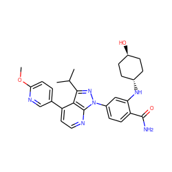 COc1ccc(-c2ccnc3c2c(C(C)C)nn3-c2ccc(C(N)=O)c(N[C@H]3CC[C@H](O)CC3)c2)cn1 ZINC000261127002