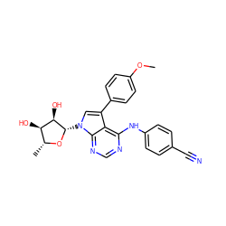 COc1ccc(-c2cn([C@@H]3O[C@H](C)[C@@H](O)[C@H]3O)c3ncnc(Nc4ccc(C#N)cc4)c23)cc1 ZINC000013809505