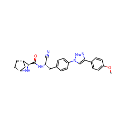 COc1ccc(-c2cn(-c3ccc(C[C@@H](C#N)NC(=O)[C@H]4N[C@@H]5CC[C@H]4C5)cc3)nn2)cc1 ZINC000221935234