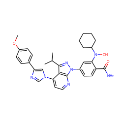 COc1ccc(-c2cn(-c3ccnc4c3c(C(C)C)nn4-c3ccc(C(N)=O)c(N(O)C4CCCCC4)c3)cn2)cc1 ZINC000169274811