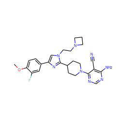 COc1ccc(-c2cn(CCN3CCC3)c(C3CCN(c4ncnc(N)c4C#N)CC3)n2)cc1F ZINC000218705260