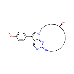 COc1ccc(-c2cn3c4c2=CNC(=NCCCCCCC[C@H](O)CCCC3)N=4)cc1 ZINC001772578898