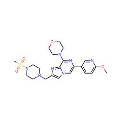 COc1ccc(-c2cn3cc(CN4CCN(S(C)(=O)=O)CC4)nc3c(N3CCOCC3)n2)cn1 ZINC000084742296