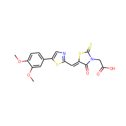 COc1ccc(-c2cnc(/C=C3\SC(=S)N(CC(=O)O)C3=O)s2)cc1OC ZINC000013678236