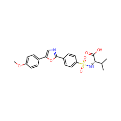 COc1ccc(-c2cnc(-c3ccc(S(=O)(=O)N[C@H](C(=O)O)C(C)C)cc3)o2)cc1 ZINC000034801791