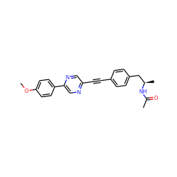 COc1ccc(-c2cnc(C#Cc3ccc(C[C@@H](C)NC(C)=O)cc3)cn2)cc1 ZINC000113409305