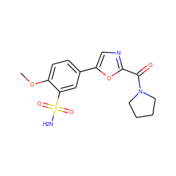 COc1ccc(-c2cnc(C(=O)N3CCCC3)o2)cc1S(N)(=O)=O ZINC000473127094