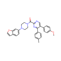 COc1ccc(-c2cnc(C(=O)N3CCN(c4ccc5ccoc5c4)CC3)nc2-c2ccc(C)cc2)cc1 ZINC000071317560