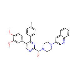 COc1ccc(-c2cnc(C(=O)N3CCN(c4cnc5ccccc5c4)CC3)nc2-c2ccc(C)cc2)cc1OC ZINC000071317914