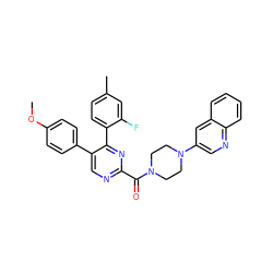 COc1ccc(-c2cnc(C(=O)N3CCN(c4cnc5ccccc5c4)CC3)nc2-c2ccc(C)cc2F)cc1 ZINC000071329405