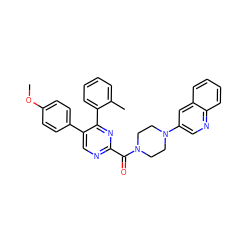 COc1ccc(-c2cnc(C(=O)N3CCN(c4cnc5ccccc5c4)CC3)nc2-c2ccccc2C)cc1 ZINC000071319386