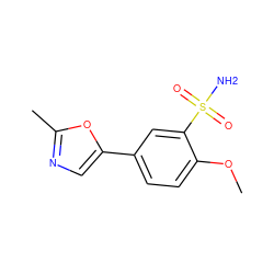 COc1ccc(-c2cnc(C)o2)cc1S(N)(=O)=O ZINC000473132688