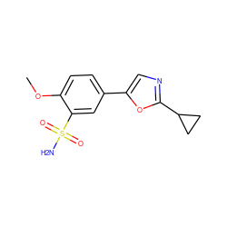 COc1ccc(-c2cnc(C3CC3)o2)cc1S(N)(=O)=O ZINC000473129051