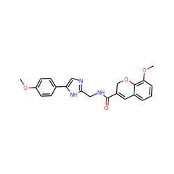 COc1ccc(-c2cnc(CNC(=O)C3=Cc4cccc(OC)c4OC3)[nH]2)cc1 ZINC001772609703