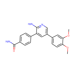 COc1ccc(-c2cnc(N)c(-c3ccc(C(N)=O)cc3)c2)cc1OC ZINC000045335191