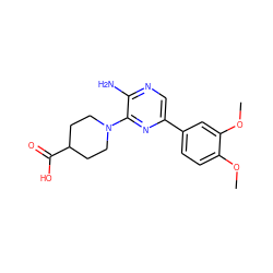 COc1ccc(-c2cnc(N)c(N3CCC(C(=O)O)CC3)n2)cc1OC ZINC000064454130