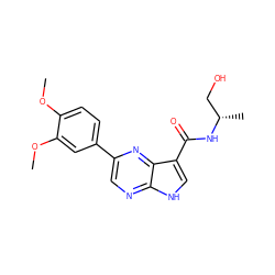 COc1ccc(-c2cnc3[nH]cc(C(=O)N[C@@H](C)CO)c3n2)cc1OC ZINC000095602831