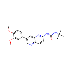 COc1ccc(-c2cnc3ccc(NC(=O)NC(C)(C)C)nc3c2)cc1OC ZINC000072316159