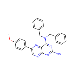 COc1ccc(-c2cnc3nc(N)nc(N(Cc4ccccc4)Cc4ccccc4)c3n2)cc1 ZINC000013474475