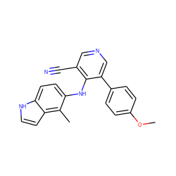 COc1ccc(-c2cncc(C#N)c2Nc2ccc3[nH]ccc3c2C)cc1 ZINC000040877559