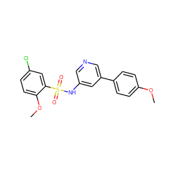 COc1ccc(-c2cncc(NS(=O)(=O)c3cc(Cl)ccc3OC)c2)cc1 ZINC000220912461