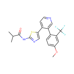 COc1ccc(-c2cnccc2-c2cnc(NC(=O)C(C)C)s2)c(C(F)(F)F)c1 ZINC000473115567