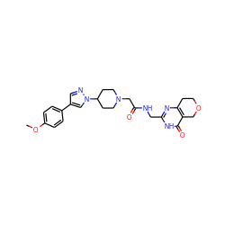 COc1ccc(-c2cnn(C3CCN(CC(=O)NCc4nc5c(c(=O)[nH]4)COCC5)CC3)c2)cc1 ZINC000208804928