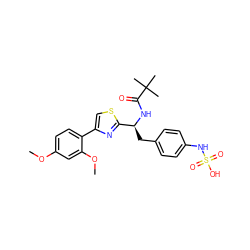 COc1ccc(-c2csc([C@H](Cc3ccc(NS(=O)(=O)O)cc3)NC(=O)C(C)(C)C)n2)c(OC)c1 ZINC000113897645